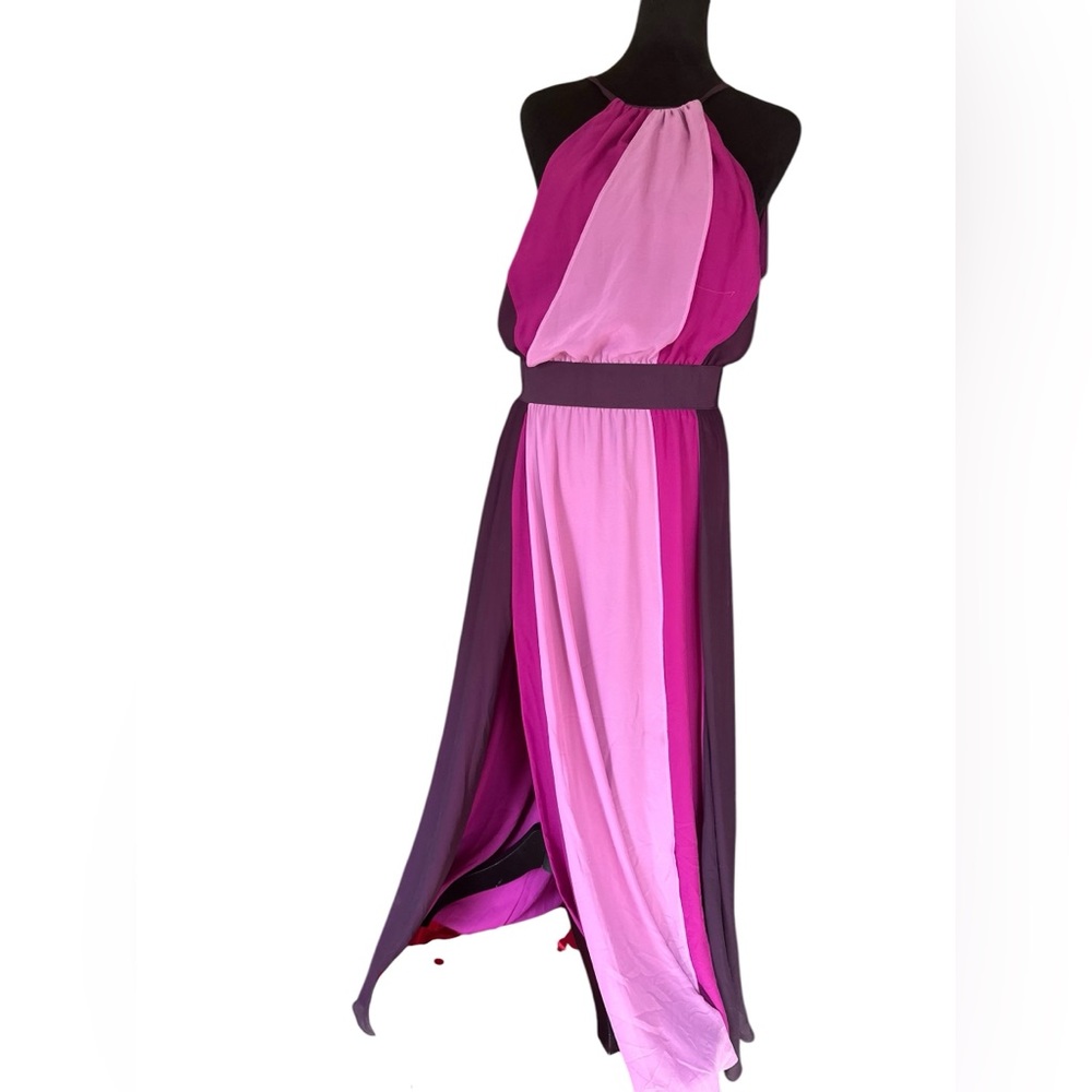 Eva Mendes Halter Maxi Dress – Colorblock Purple/Fuchsia – Size Small NWT - Picture 3 of 15